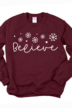 Load image into Gallery viewer, Snowflake Believe Christmas Crewneck Pullover Sweatshirt