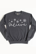 Load image into Gallery viewer, Believe Script Christmas Crewneck Pullover Sweatshirt
