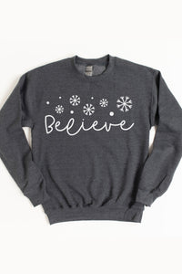Believe Script Christmas Crewneck Pullover Sweatshirt