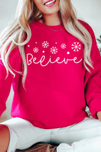 Believe Script Christmas Crewneck Pullover Sweatshirt