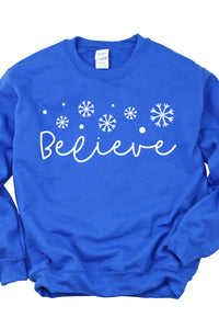 Snowflake Believe Christmas Crewneck Pullover Sweatshirt