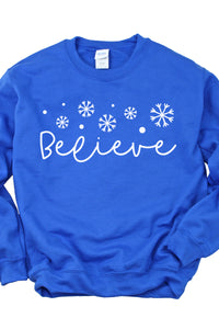 Believe Script Christmas Crewneck Pullover Sweatshirt