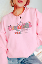 Load image into Gallery viewer, a woman wearing a pink christmas sweatshirt and jeans