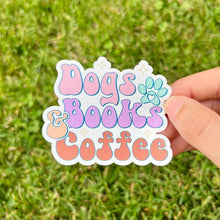 Load image into Gallery viewer, Dogs Books And Coffee Laptop Sticker Vinyl Sticker| Waterbottle Sticker| Gift for her| Gift for dog lovers| Coffee lover sticker| Retro