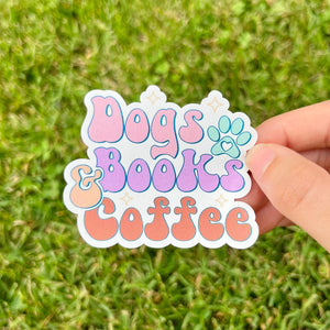 Dogs Books And Coffee Laptop Sticker Vinyl Sticker| Waterbottle Sticker| Gift for her| Gift for dog lovers| Coffee lover sticker| Retro