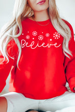 Load image into Gallery viewer, Believe Script Christmas Crewneck Pullover Sweatshirt