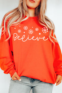 Snowflake Believe Christmas Crewneck Pullover Sweatshirt