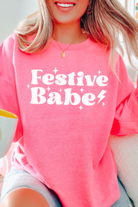 Festive Babe Christmas Crewneck Pullover Sweatshirt