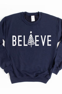 Believe Tree Christmas Crewneck Pullover Sweatshirt