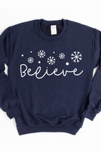 Load image into Gallery viewer, Snowflake Believe Christmas Crewneck Pullover Sweatshirt
