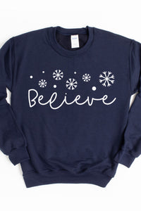 Snowflake Believe Christmas Crewneck Pullover Sweatshirt