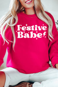 Festive Babe Christmas Crewneck Pullover Sweatshirt