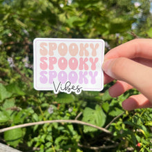 Load image into Gallery viewer, Sppoky Vibes Retro Pastel Waterproof Sticker Waterbottle Sticker | Halloween Pastel Retro Wavy Text Vinyl Sticker |Halloween Laptop Sticker