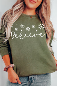 Snowflake Believe Christmas Crewneck Pullover Sweatshirt