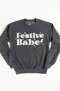 Festive Babe Christmas Crewneck Pullover Sweatshirt