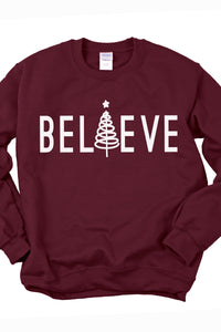 Believe Tree Christmas Crewneck Pullover Sweatshirt