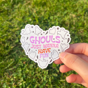 Heart Shaped Halloween Gouhls Just Want To Have Fun Sticker | Halloween Water Bottle Sticker | Spooky Season Retro Sticker| Laptop Sticker