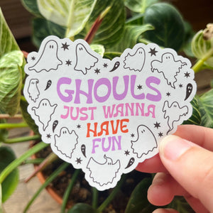 Heart Shaped Halloween Gouhls Just Want To Have Fun Sticker | Halloween Water Bottle Sticker | Spooky Season Retro Sticker| Laptop Sticker