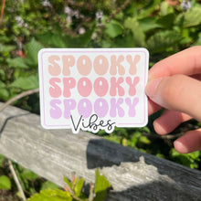 Load image into Gallery viewer, Sppoky Vibes Retro Pastel Waterproof Sticker Waterbottle Sticker | Halloween Pastel Retro Wavy Text Vinyl Sticker |Halloween Laptop Sticker