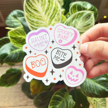Load image into Gallery viewer, Spooky Candy Hearts Halloween Sticker|Spooky Sticker|Candy Heart Sticker|Halloween Sticker|Spooky Decal|Halloween Decal|Waterbottle Sticker