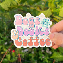 Load image into Gallery viewer, Dogs Books And Coffee Laptop Sticker Vinyl Sticker| Waterbottle Sticker| Gift for her| Gift for dog lovers| Coffee lover sticker| Retro