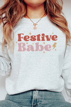 Load image into Gallery viewer, Festive Babe Christmas Crewneck Pullover Sweatshirt