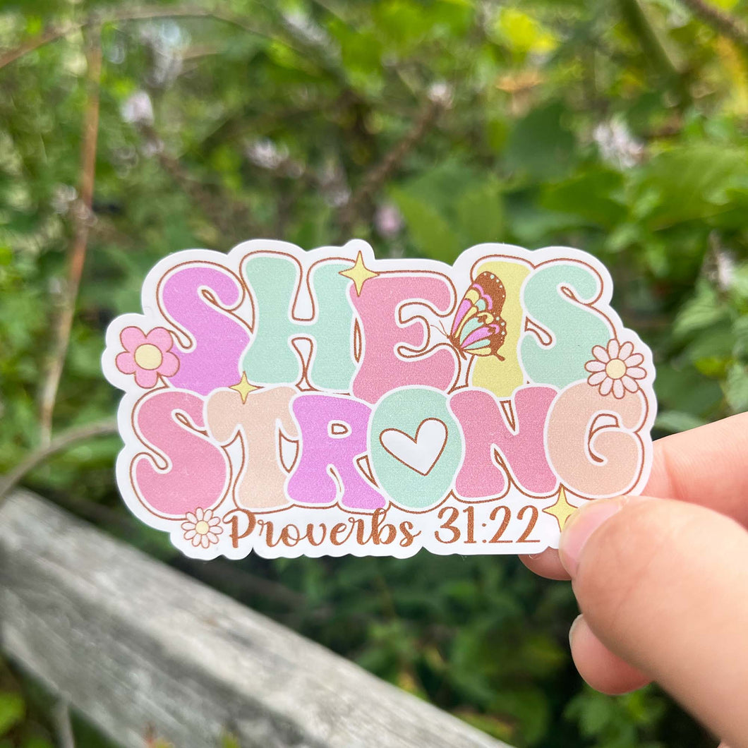 She Is Strong Proverbs Sticker|Proverbs 31 Sticker|Bible Verse Sticker|Christian Sticker|Gift for Her|Waterbottle Sticker|Best Friend Gift