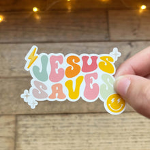 Load image into Gallery viewer, Jesus Saves Sticker|Retro Smiley Jesus Sticker|Vinyl Sticker| Waterbottle Sticker|Cute Sticker| Retro Jesus Decal| Gift For Her| Friend Gift
