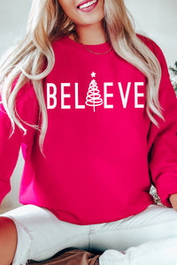Believe Tree Christmas Crewneck Pullover Sweatshirt