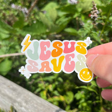 Load image into Gallery viewer, Jesus Saves Sticker|Retro Smiley Jesus Sticker|Vinyl Sticker| Waterbottle Sticker|Cute Sticker| Retro Jesus Decal| Gift For Her| Friend Gift