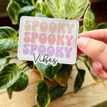 Load image into Gallery viewer, Sppoky Vibes Retro Pastel Waterproof Sticker Waterbottle Sticker | Halloween Pastel Retro Wavy Text Vinyl Sticker |Halloween Laptop Sticker
