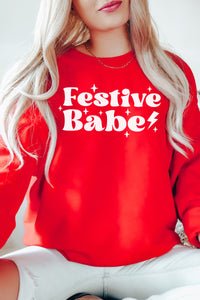 Festive Babe Christmas Crewneck Pullover Sweatshirt