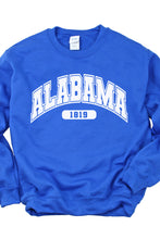 Load image into Gallery viewer, Your State Varsity Font Crewneck Pullover Grahpic Sweatshirt In Your Teams Colors