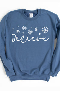 Snowflake Believe Christmas Crewneck Pullover Sweatshirt