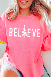 Believe Tree Christmas Crewneck Pullover Sweatshirt