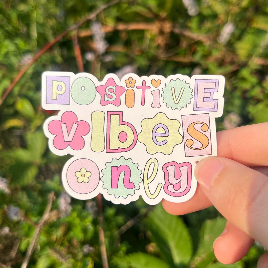 Positive Vibes Only Vinyl Sticker | Pastel Retro Sticker | Waterproof Sticker | Gift for Her| Best Friend Gift| Sticker Pack | Cute Sticker