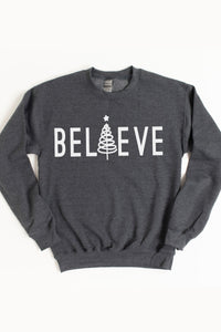Believe Tree Christmas Crewneck Pullover Sweatshirt