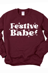 Festive Babe Christmas Crewneck Pullover Sweatshirt